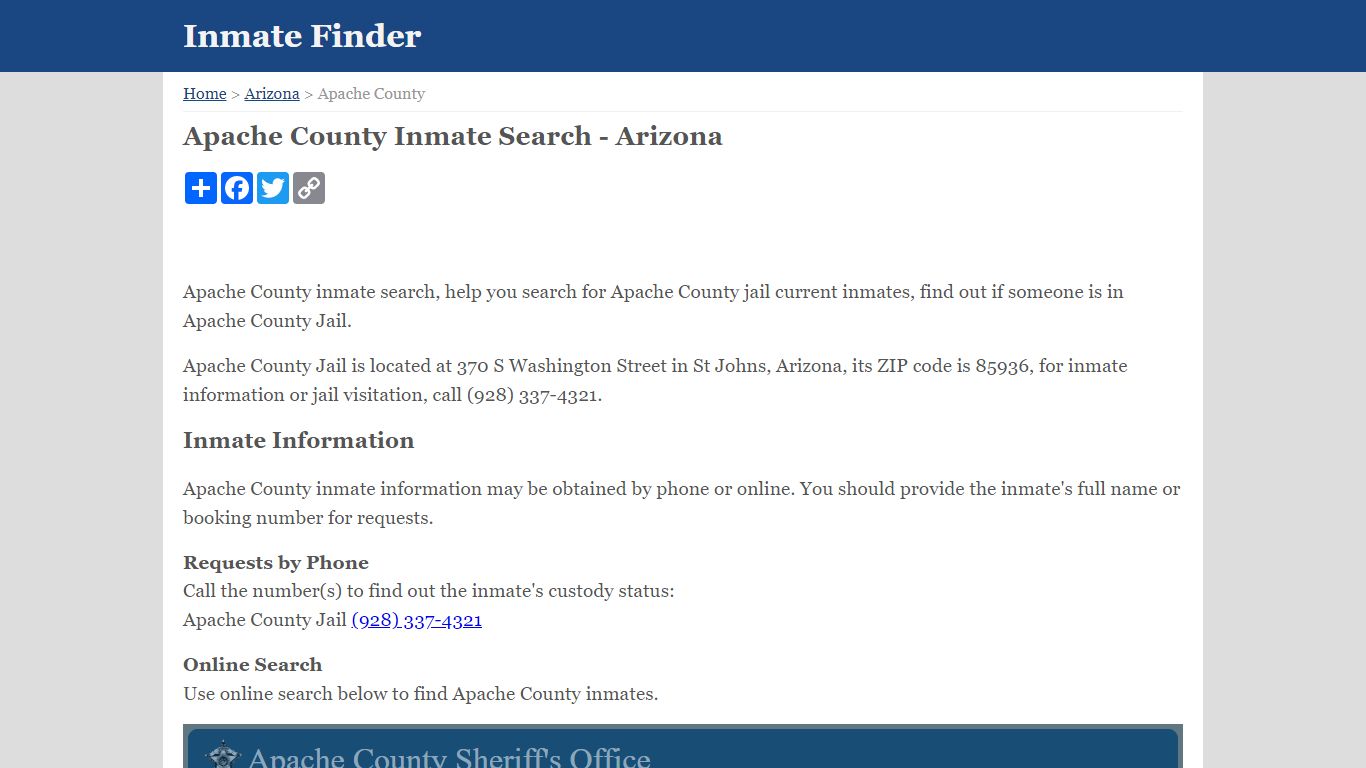 Apache County Inmate Search - Arizona